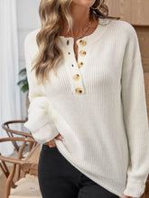 Button Detail Long Sleeve Sweater Beige OutfitFlow