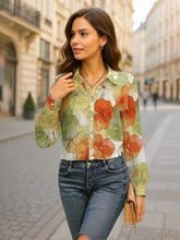 Printed Button Up Long Sleeve Shirt Sage OutfitFlow