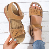 Classic Comfort Velcro Strap Platform Sandals Dark Brown OutfitFlow