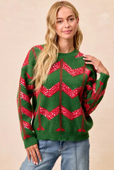BiBi Christmas Theme Chevron Sequins Detail Sweater HUNTER RED OutfitFlow