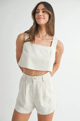 MABLE Sleeveless Crop Top and Shorts Set Oatmeal OutfitFlow