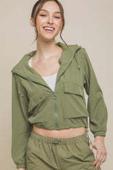 Love Tree Drawstring Hem Hooded Zip-Up Jacket Lt.Olive OutfitFlow