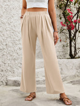 Elastic Waist Wide Leg Pants Tan OutfitFlow