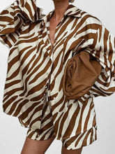 Full Size Zebra Print Shirt and Shorts Matching Set Plus Size Brown OutfitFlow
