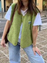 Snap Down Sherpa Vest Coat Yellow-Green OutfitFlow