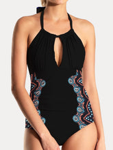 FAM-FAM Cutout Printed Halter Neck One-Piece Swimwear Black OutfitFlow