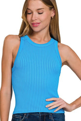 Zenana Seamless Ribbed Crop Tank DEEP SKY OutfitFlow