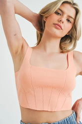 MABLE Corset Design Detail Crop Knit Top Orange OutfitFlow