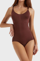 Basic Bae Full Size Scoop Neck Butt Lifting Bodysuit Brown OutfitFlow
