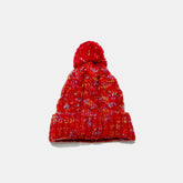 Contrast Cable-Knit Hat with Pompom Deep Red One Size OutfitFlow