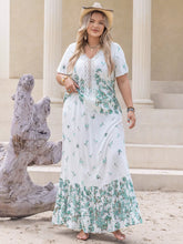 Plus Size Printed Lace Detail Short Sleeve Top and Skirt Set White OutfitFlow