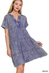 Zenana Washed Double Gauze Raw Edge V-neck Dress MARLIN OutfitFlow