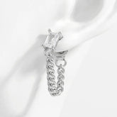925 Sterling Silver Zircon Chain Earrings Silver One Size OutfitFlow