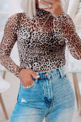 Turtleneck Leopard Long Sleeve Bodysuit Leopard OutfitFlow