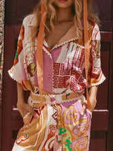 Printed Button Up Shirt and Shorts Set Multicolor OutfitFlow