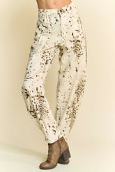 Davi & Dani Abstract Tie Dye Dot Lace Detail Barrel Pants CREAM OutfitFlow