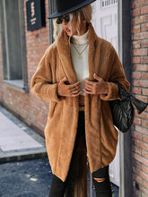 Open Front Hooded Teddy Coat Caramel OutfitFlow