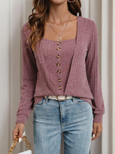 Perfee Square Neck Long Sleeve T-Shirt Dusty Pink OutfitFlow