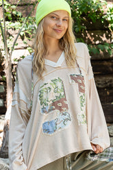 POL Exposed Seam Number Patch V-Neck Hooded Top Coconut Multi OutfitFlow