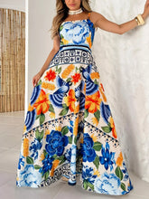 Plus Size Floral Print Spaghetti Strap Maxi Dress Royal Blue Trendsi