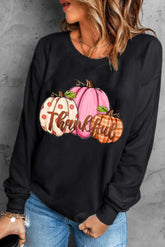 Pumpkin Graphic Round Neck Dropped Shoulder Sweatshirt Black OutfitFlow