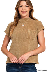 Zenana Chenille Waffle Short Sleeve Sweater DEEP CAMEL OutfitFlow