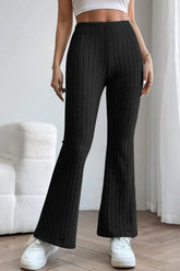Basic Bae Full Size Ribbed High Waist Flare Pants Black OutfitFlow
