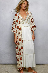 POL Open Front Floral Crochet Longline Cardigan NATURAL CHOCO One Size Trendsi