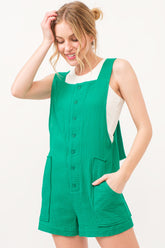 And The Why Button Up Tie Back Sleeveless Romper Green OutfitFlow
