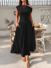 Single Shoulder Dress with Pockets Black OutfitFlow