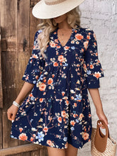 Floral Print Ruffle Sleeve Tiered Mini Dress Dark Navy OutfitFlow