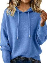 Drawstring Long Sleeve Hooded Sweater Blue Trendsi