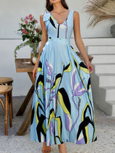 Devine Printed Sleeveless Maxi Dress Light Blue OutfitFlow