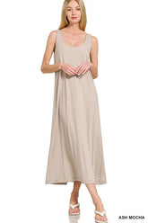 Zenana French Terry Twisted Strap Midi Dress ASH MOCHA OutfitFlow