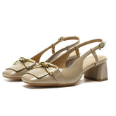 Square Toe Block Heels Pumps Tan OutfitFlow