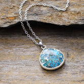 Turquoise Chain Pendant Necklace Silver One Size OutfitFlow