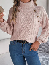 Cable Knit Turtleneck Long Sleeve Sweater Pink OutfitFlow