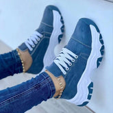 Lace-Up Round Neck Platform Sneakers Blue OutfitFlow