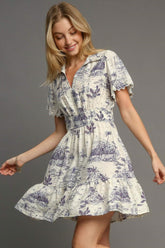 Umgee Full Size Landscape Print Collared Mini Dress Plus Size Cream OutfitFlow