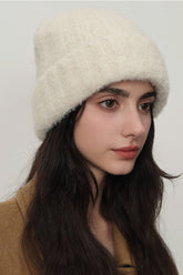 Solid Color Thermal Knit Hat Cream One Size OutfitFlow