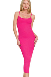Zenana Ribbed Bodycon Midi Dress HOT PINK OutfitFlow