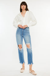 Kancan Distressed Frayed Hem Cropped Jeans Medium OutfitFlow