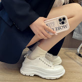 Lace Up Round Toe Platform Sneakers White OutfitFlow