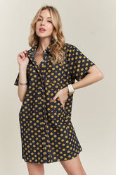 ADORA Floral Button-Up Mini Denim Dress Dark OutfitFlow