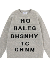 Men's Letter Ribbed Hem Round Neck Sweater Light Gray OutfitFlow