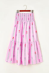 Smocked Printed High Waist Skirt Blush Pink OutfitFlow
