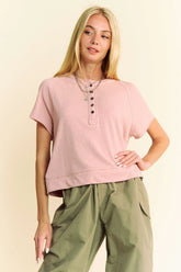 Davi & Dani Breezy Knit Fabric Short Sleeve T-shirt Top FRENCH ROSE OutfitFlow
