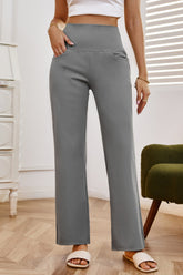 High Waist Wide Leg Pants with Pockets Gray OutfitFlow