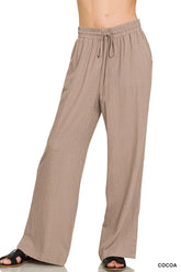 Zenana Linen Drawstring Pants COCOA OutfitFlow