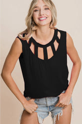 BiBi Cutout Round Neck Sleeveless Top Black OutfitFlow